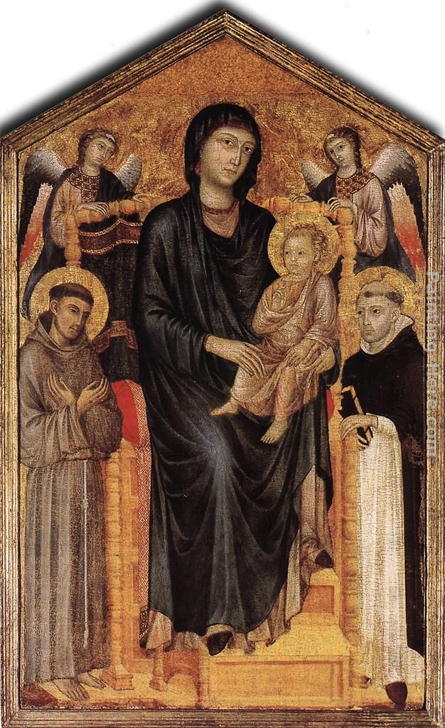 Madonna Enthroned with the Child, St Francis St. Domenico and two Angels painting - Giovanni Cimabue Madonna Enthroned with the Child, St Francis St. Domenico and two Angels art painting
